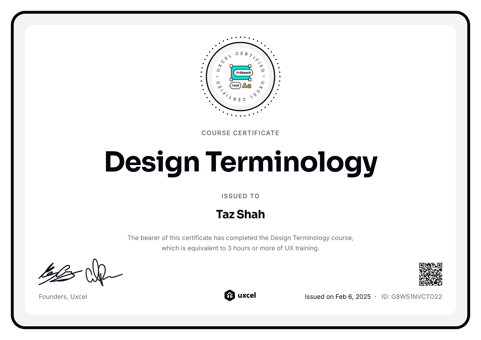 Taz Shah's certificate